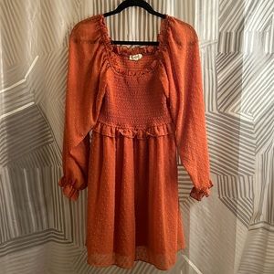Orange mini dress, long sleeve